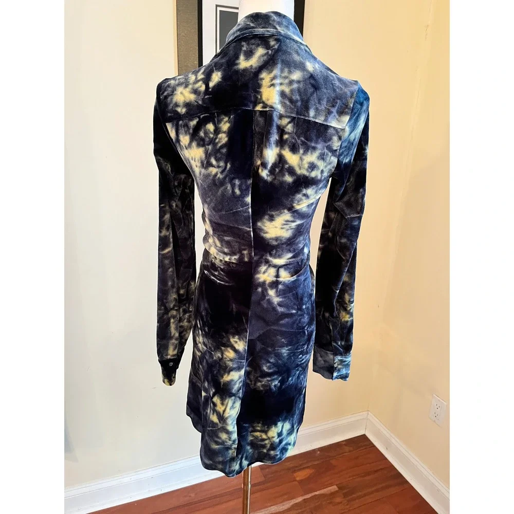 NWT Jaded London Velvet Tie Dye Ruched Shirt Dress Long Sleeve Mini, Size 4